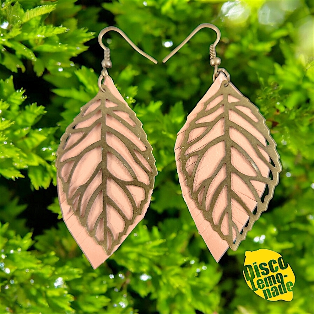 DiscoLemonade Baby Pink Bronze Upcycled Feather Fairy Wing Earrings Lightweight